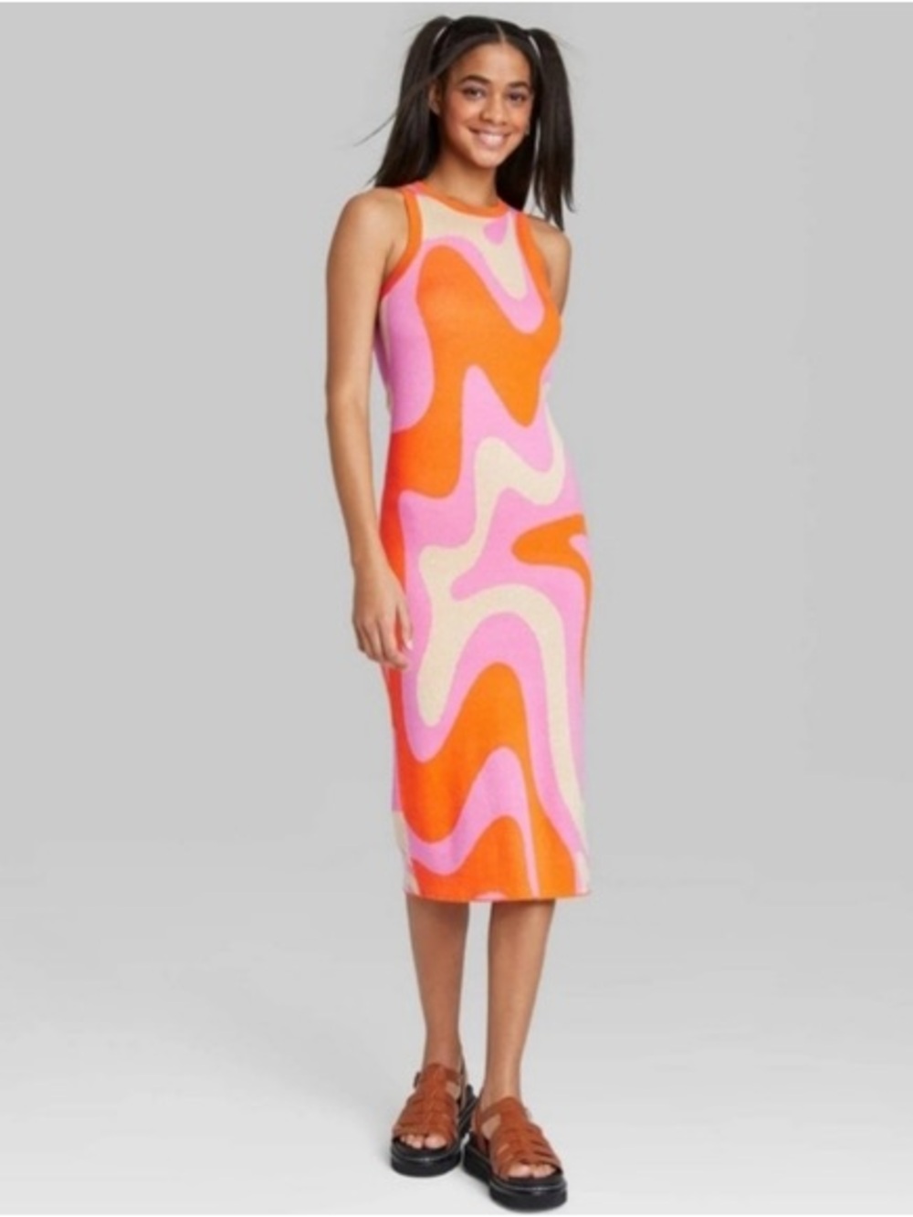 wild fable Sleeveless Midi Dress in Pink, Orange & Cream Swirl